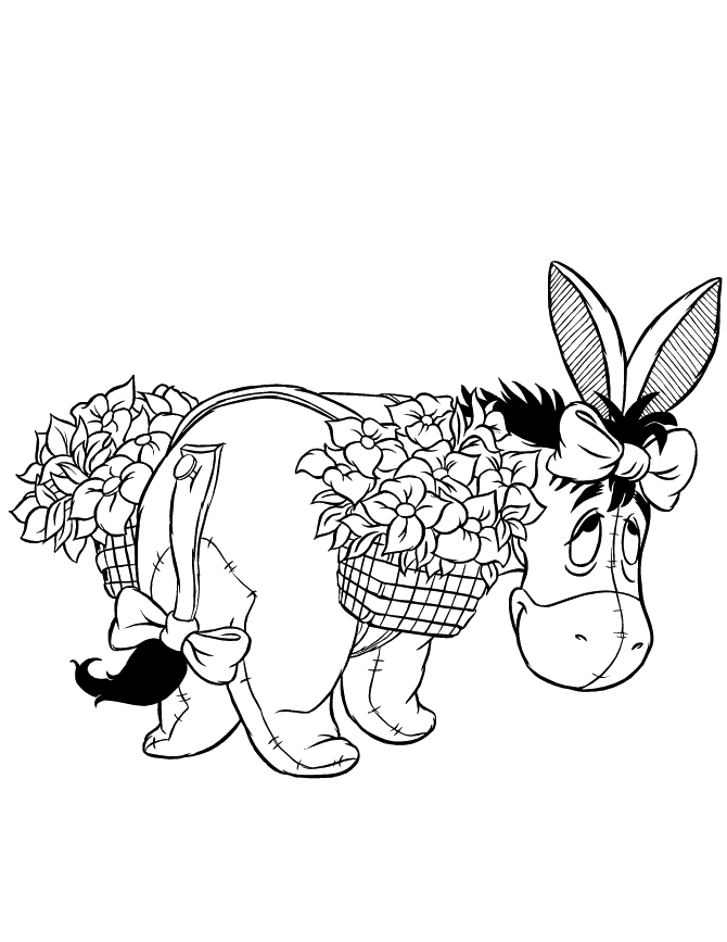 Eeyore With Baskets Of Flowers Coloring Page