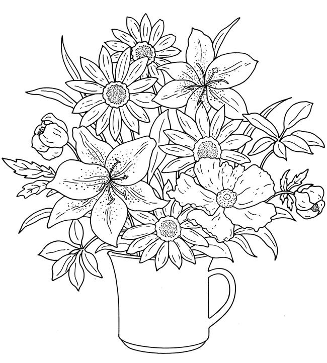 Flower Arrangement In Cup Coloring Page