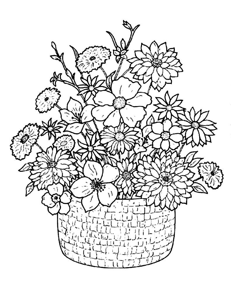 Flowers In A Basket Coloring Page