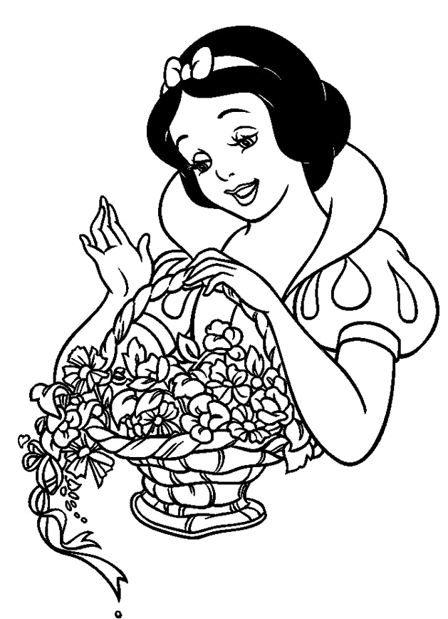 Snow White With Basket Of Flowers Coloring Page