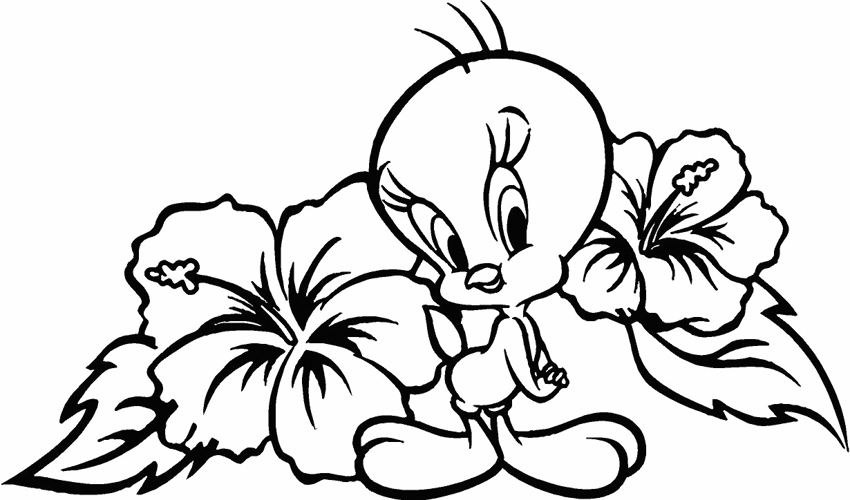 Tweety Bird With Flowers Coloring Page