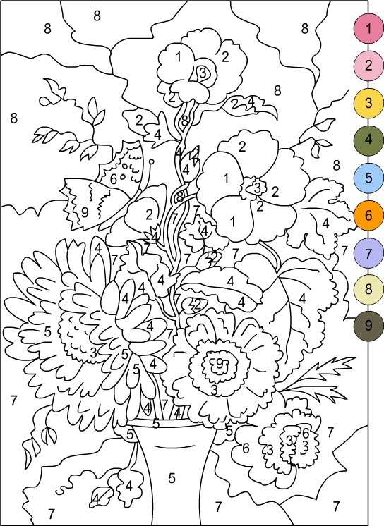 Flowers Color by Number Coloring Page