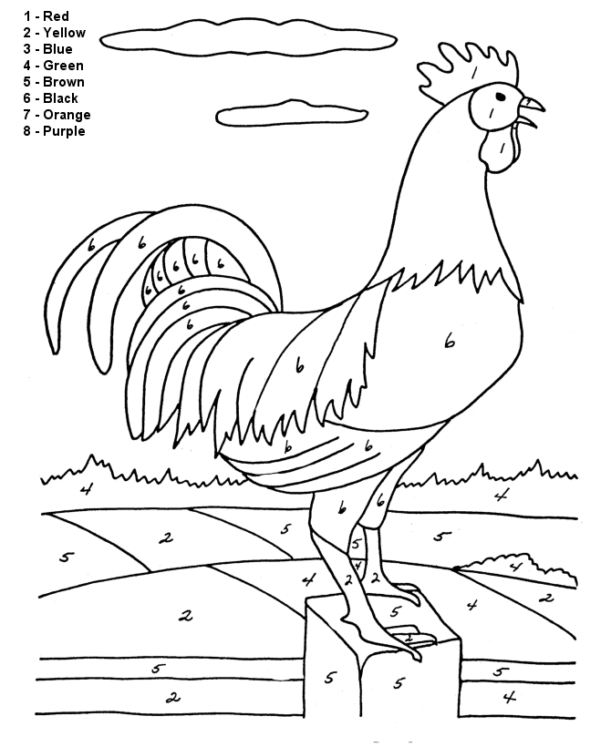 Rooster Color by Number Printable Sheet