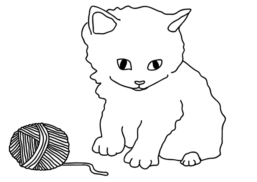 kitten with yarn coloring page