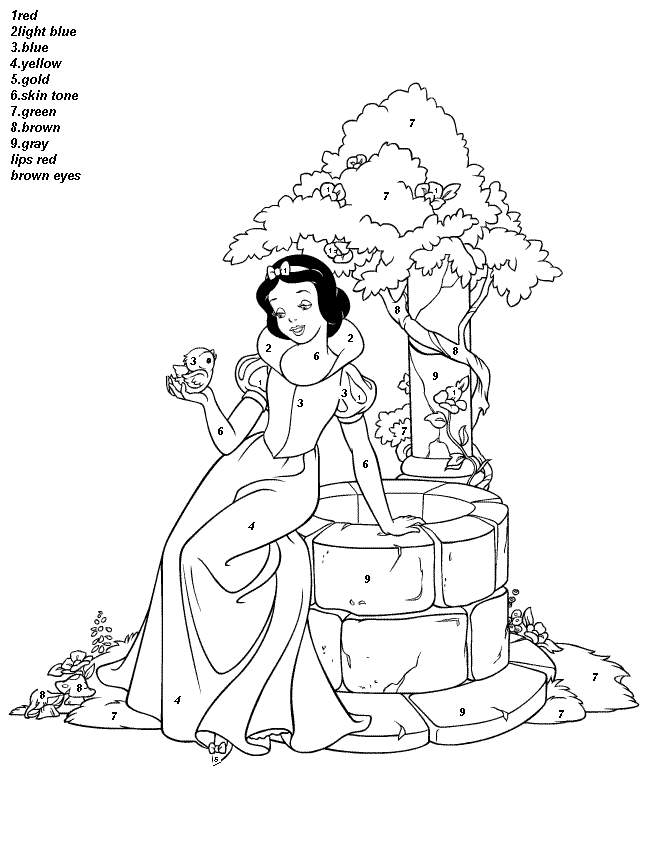 Snow White Color by Number Printable Coloring Page