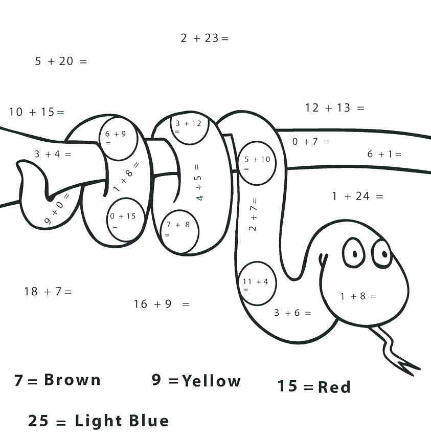 Snake Color by Number Math Worksheet
