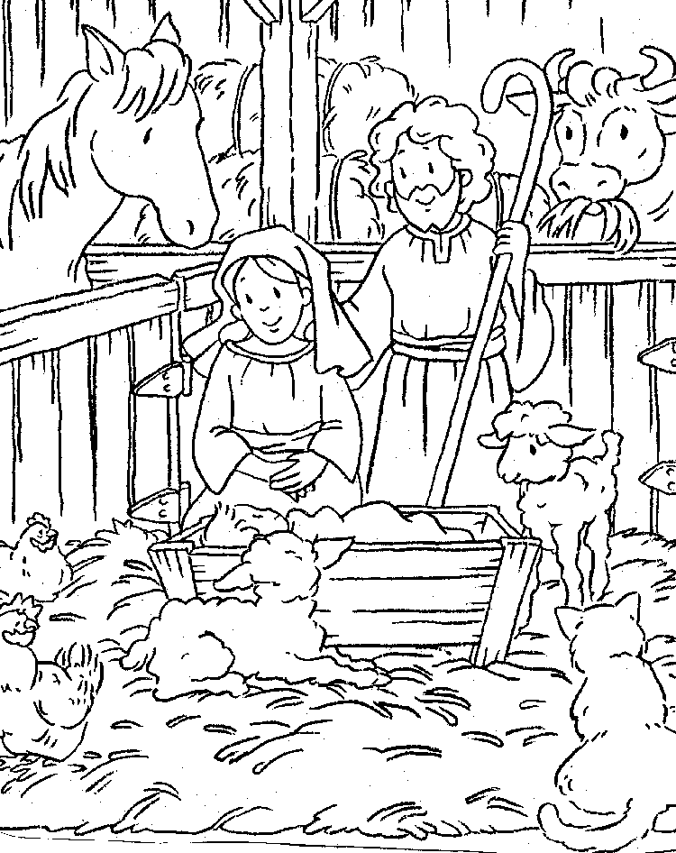 Cartoon Nativity Coloring Page