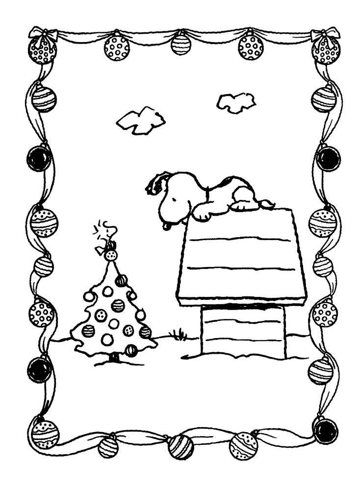 Snoopy with his Christmas tree Christmas coloring page