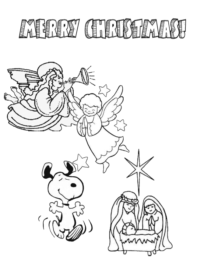 Charlie Brown Christmas Snoopy and Angels Coloring Page