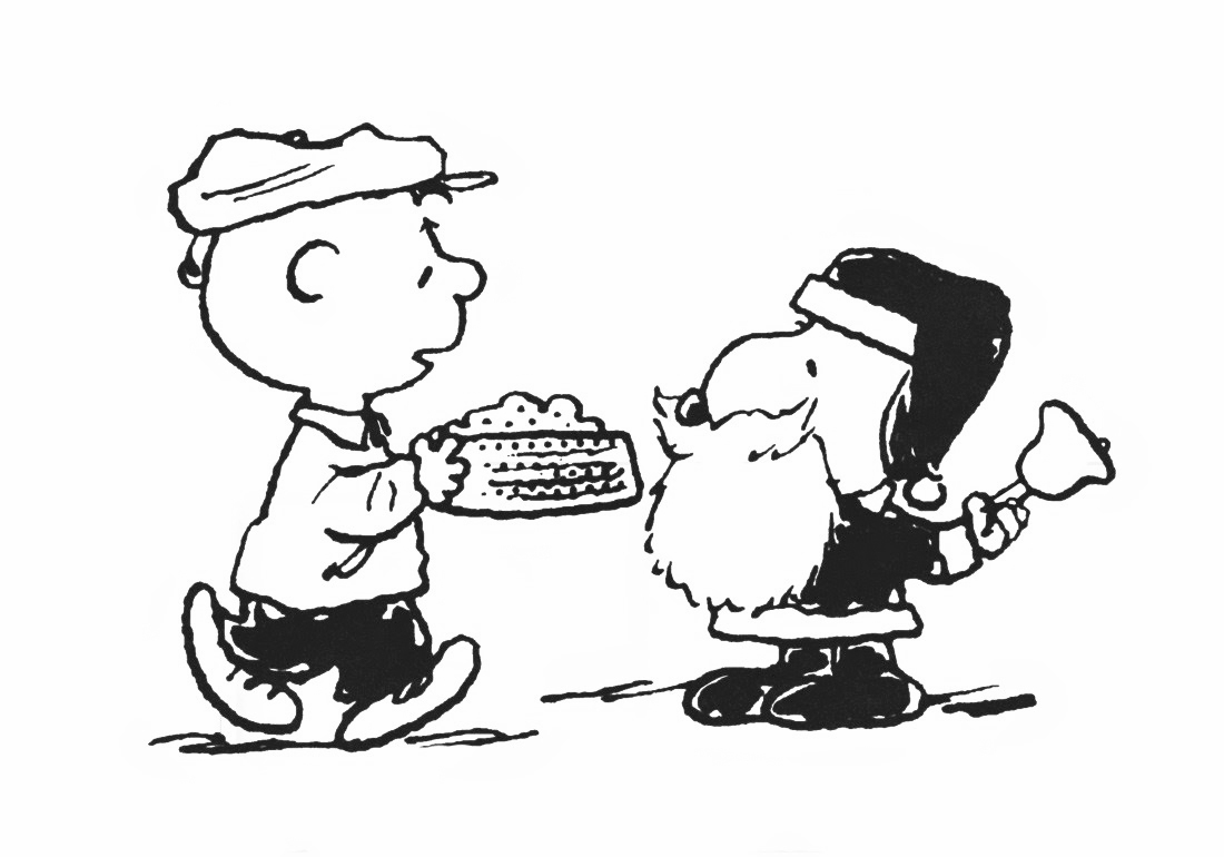 Charlie Brown Feeding Snoopy Santa Coloring Page