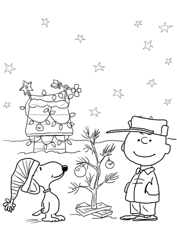 Charlie Brown and Snoopy Christmas Coloring Page
