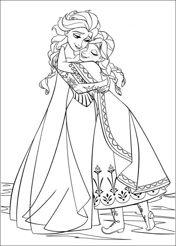 Elsa And Anna Hugs Coloring Page