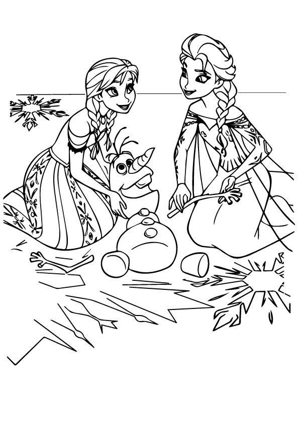 Elsa And Anna Putting Olaf Back Together Coloring Page