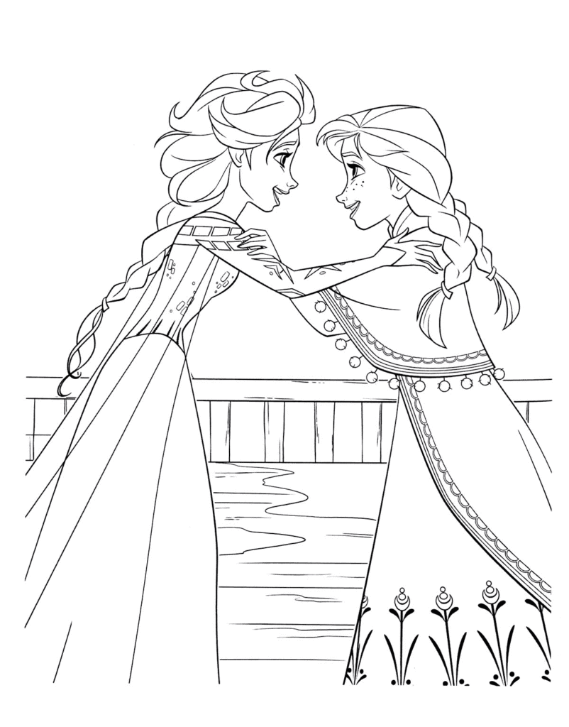 Elsa And Anna Sisters Coloring Page