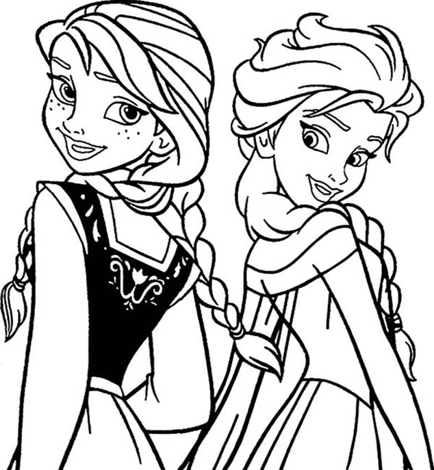 Elsa And Sister Anna Coloring Page