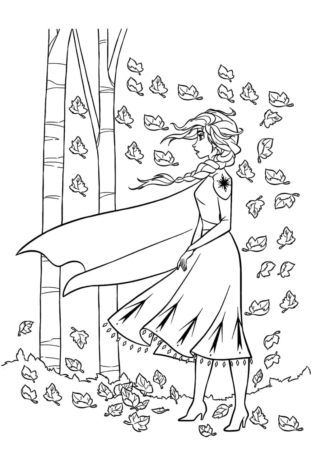 Elsa In The Woods Frozen 2 Coloring Page