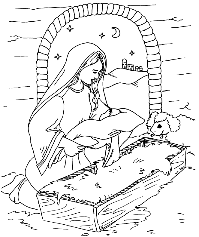 Mary And Baby Jesus Nativity Coloring Page