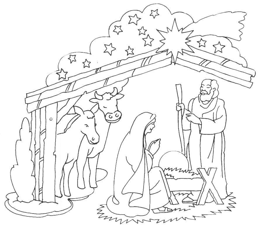 Pretty Nativity Scene Coloring Page