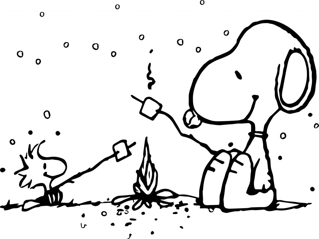 Snoopy And Woodstock Winter Fire Coloring Page