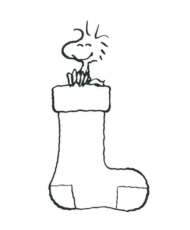 Woodstock In Christmas Stocking Coloring Page