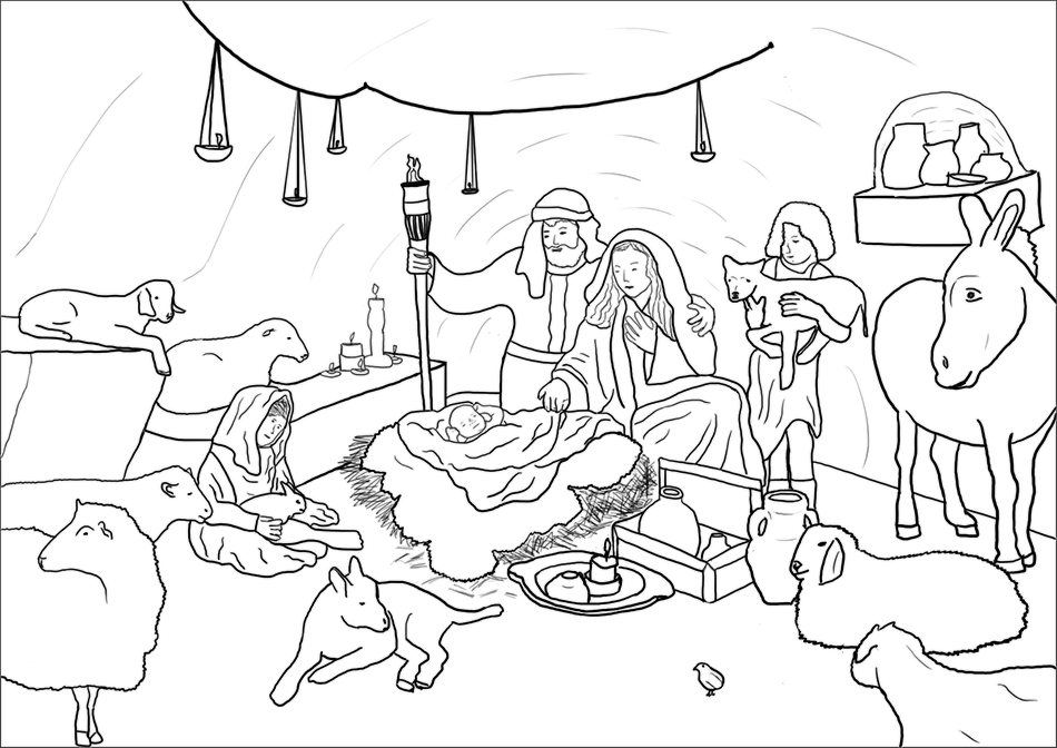 Nativity Scene Coloring Page Free