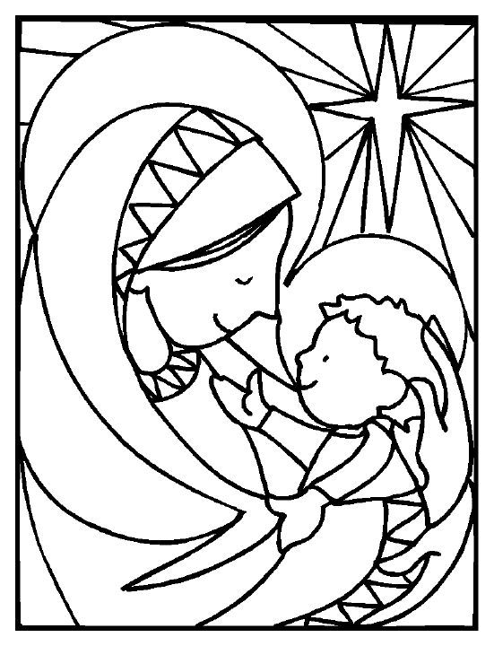 Mary and Baby Jesus Coloring Page