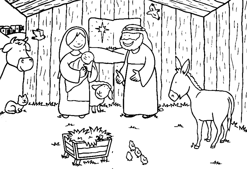 Nativity Scene Coloring Page Printable