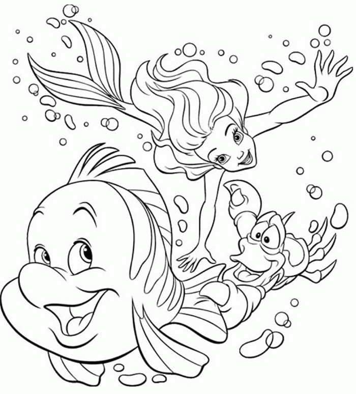 Ariel and Flounder Coloring Pages