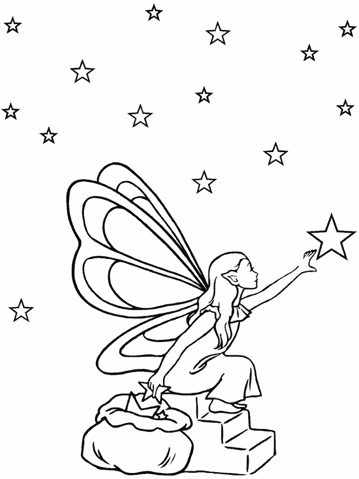 Fantasy Coloring Pages Fairy Gathering Stars
