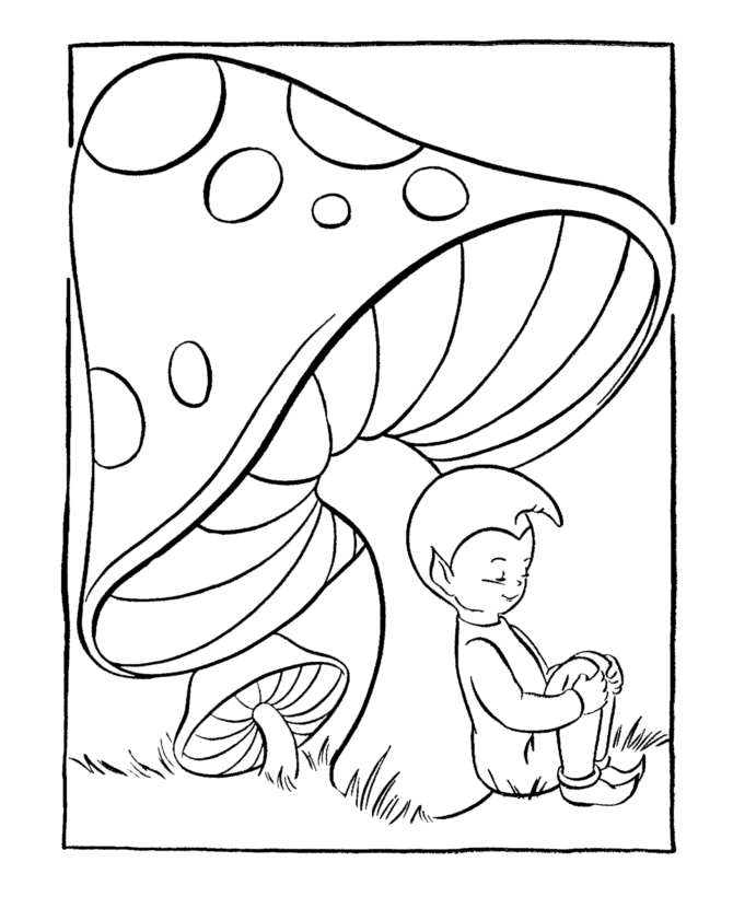 Fantasy Coloring Pages Pixie under Mushroom