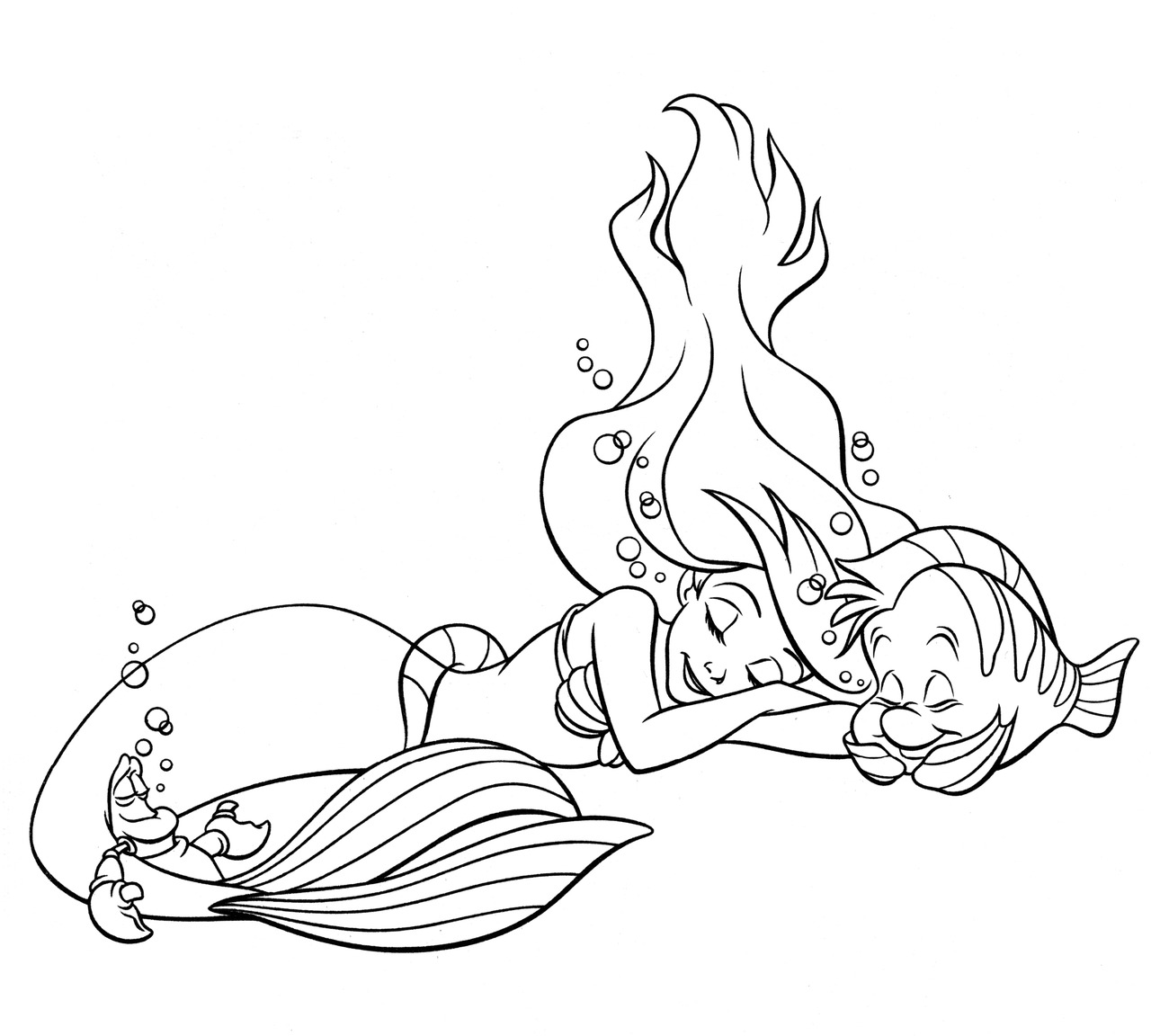 ariel and flounder the little mermaid coloring pages