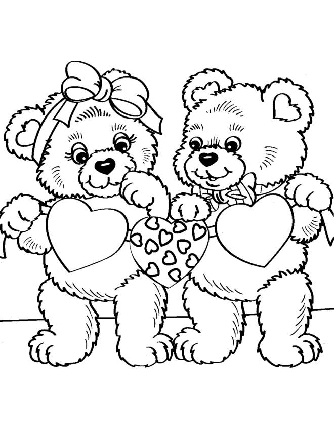 Valentine Coloring Pages - Bears and Hearts