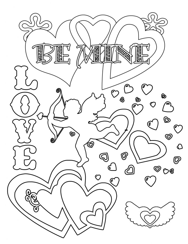 Valentine Coloring Pages - Cupid and Hearts