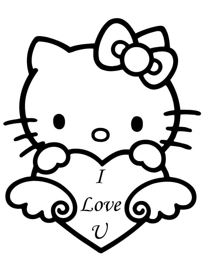 Valentine Coloring Pages - I love u Kitty