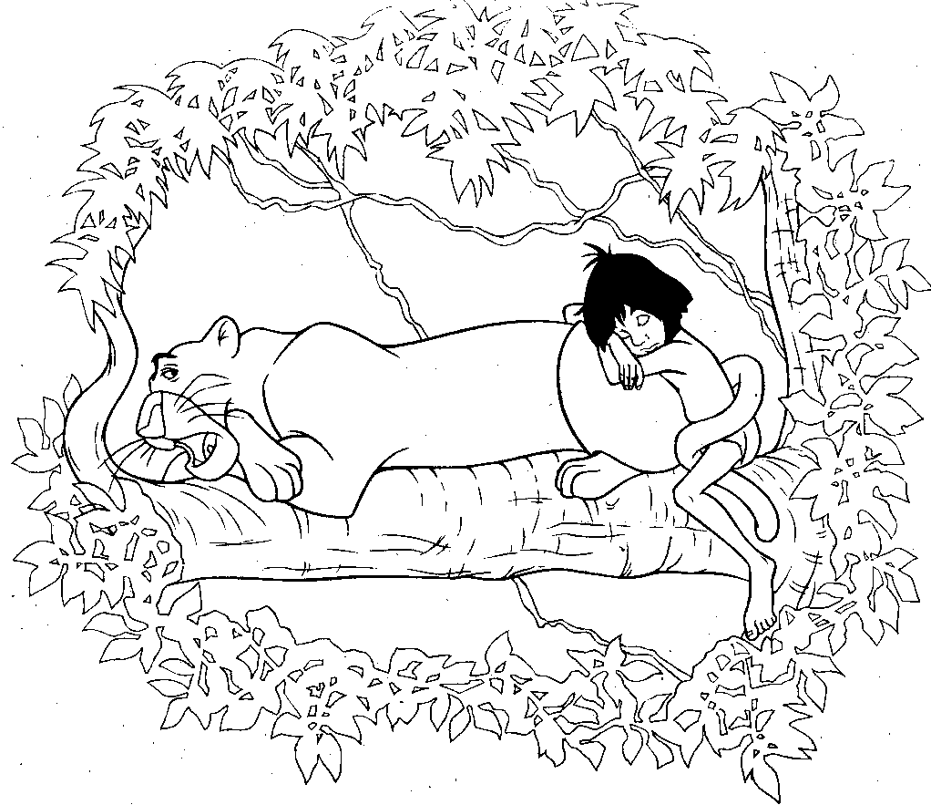 Jungle Book Coloring Pages - Mowgli and Bagheera