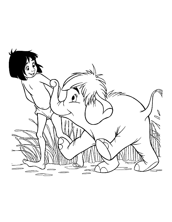 Jungle Book Coloring Pages - Mowgli and Hathi Jr