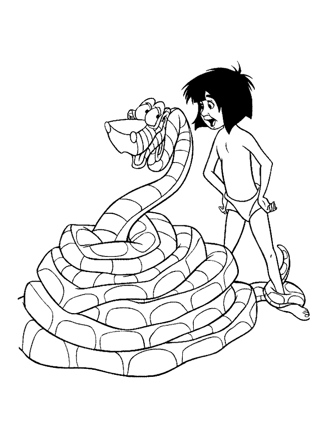Jungle Book Coloring Pages - Mowgli and Kaa