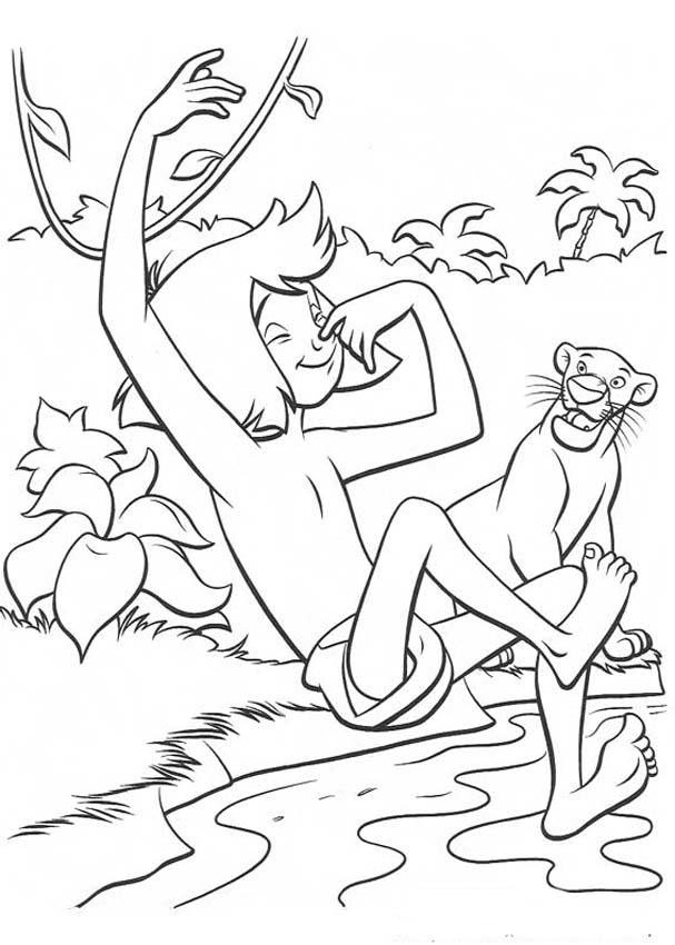 Coloring page - Mowgli com fogo