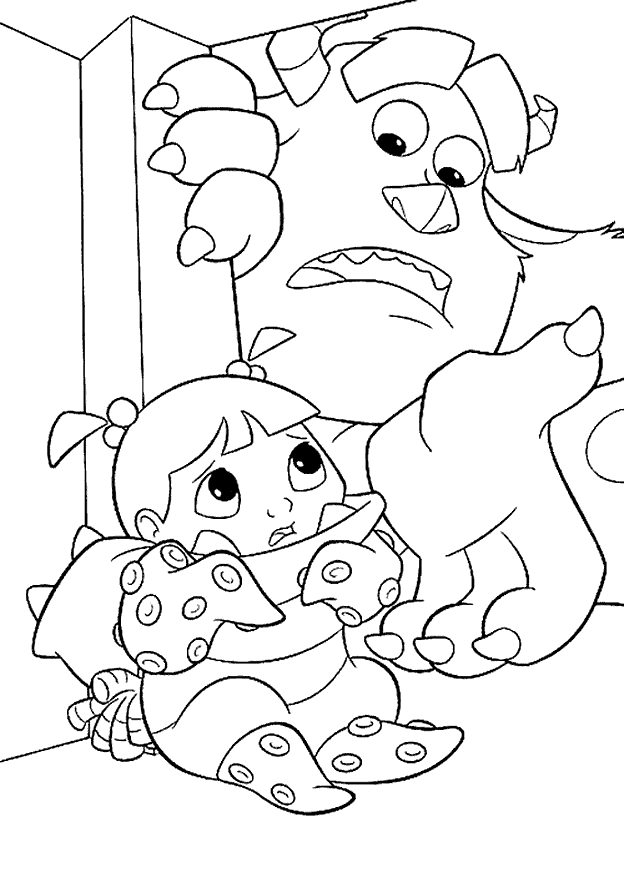 Monsters Inc Coloring Pages Sulley cares for Boo