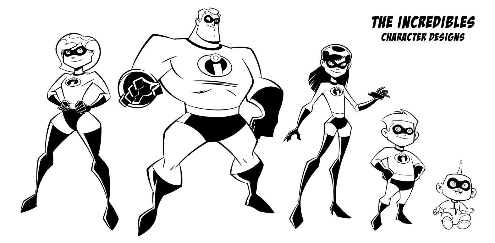 Free Printable Incredibles Characters Coloring Page for Adults and Kids 