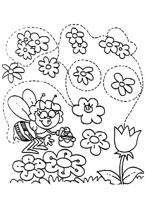 Busy Bee In Spring Coloring Page