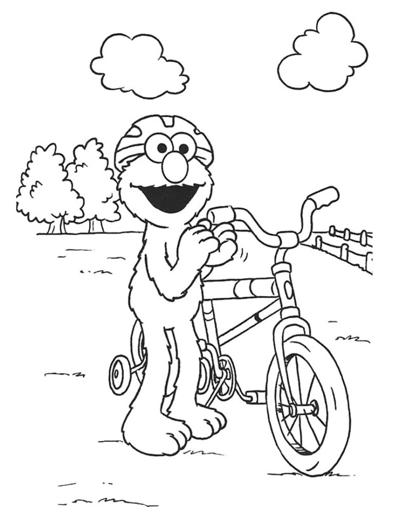 Elmo Rides His Bike In Spring Coloring Page