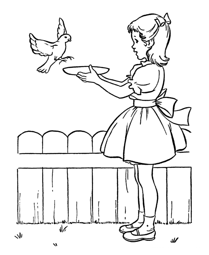 Feed Birds in Spring Coloring Page