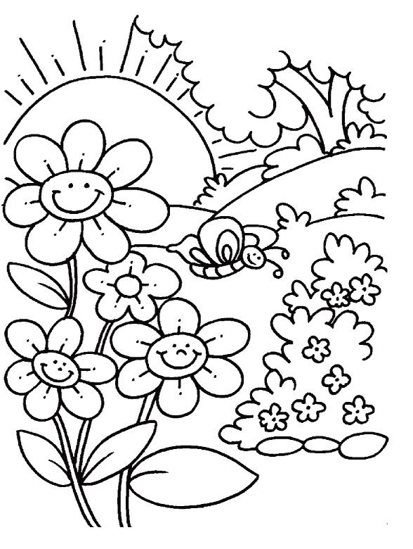 Flowers in Spring Coloring Page