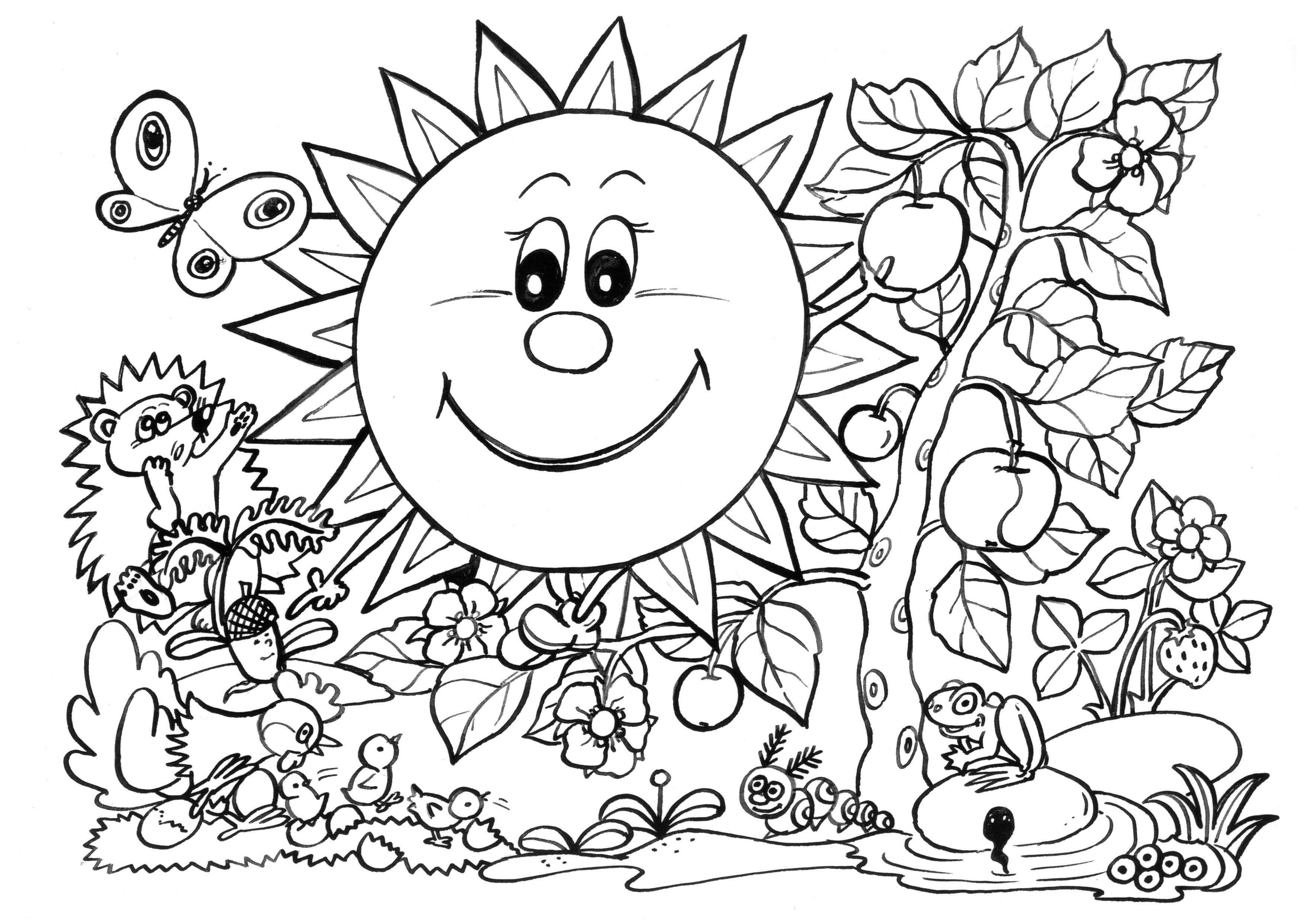 Happy Sun In Spring Coloring Page