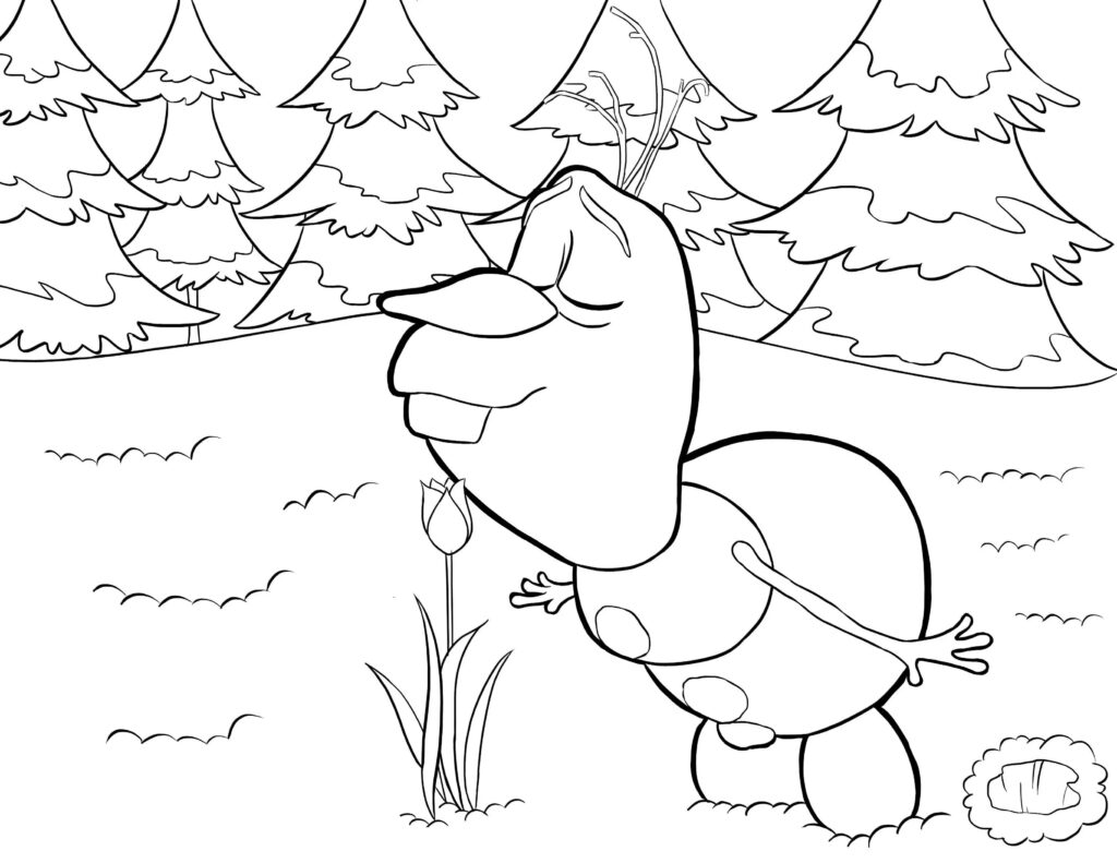 Olaf Enjoys Spring Tulip Coloring Page