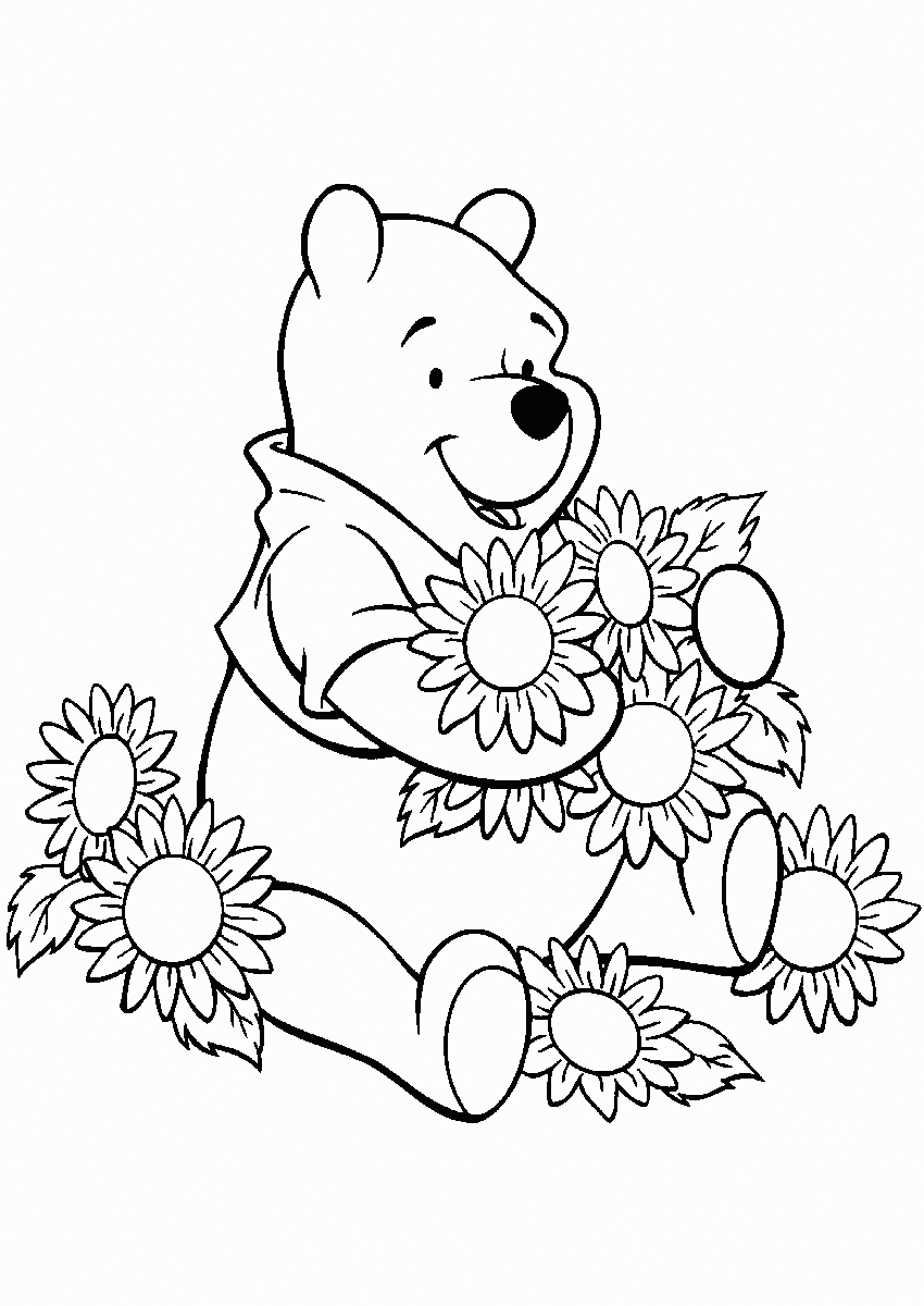 Pooh Bear In The Flowers Coloring Page