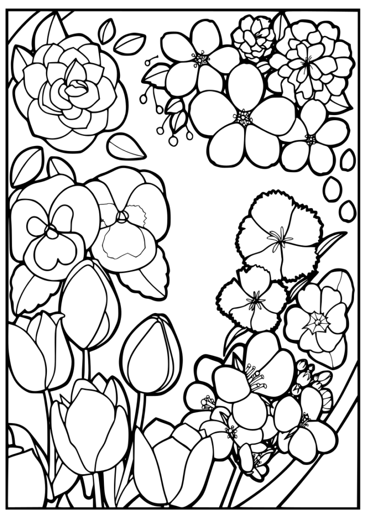 Pretty Spring Flowers Coloring Page