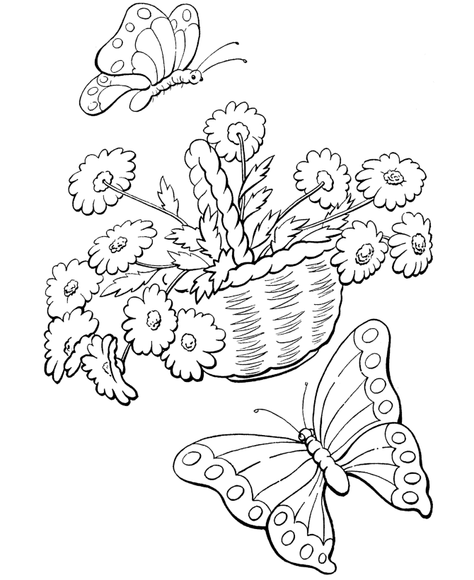 Spring Coloring Pages Butterflies and flowers