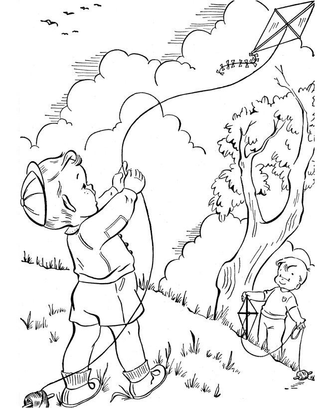 Spring Coloring Pages kites